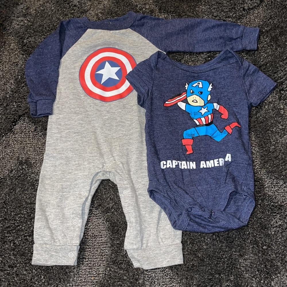 Marvel Captain America 2 onesies6-9 months